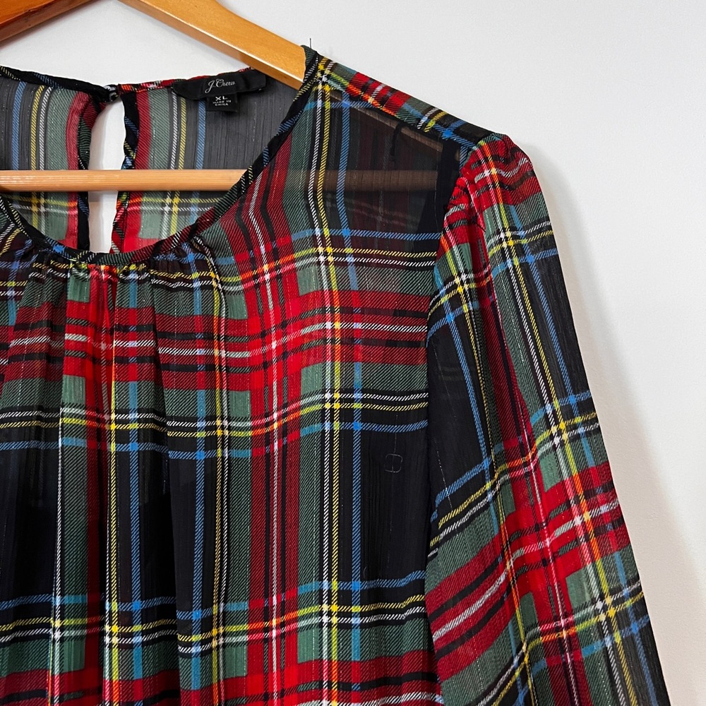 J. Crew Red & Green Holiday Tartan Cocktail MIDI Dress with Slip, sz. XL - Picture 3 of 10